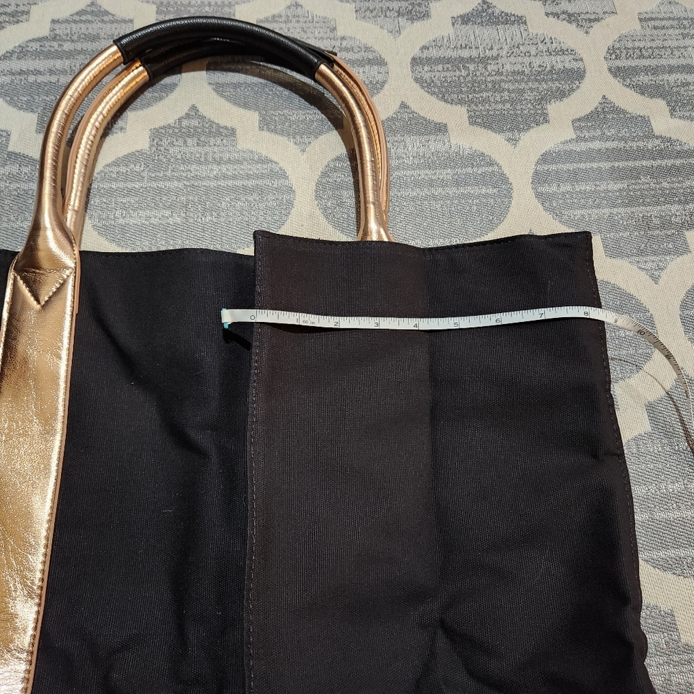 NEW Victoria's Secret Canvas Tote black with gold handles - Picture 6 of 8